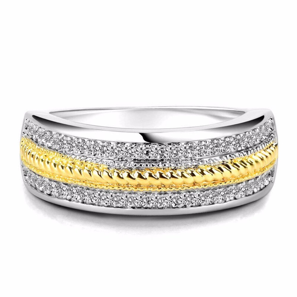Elegant Two Tone 925 Silver Wedding Sapphire  Ring